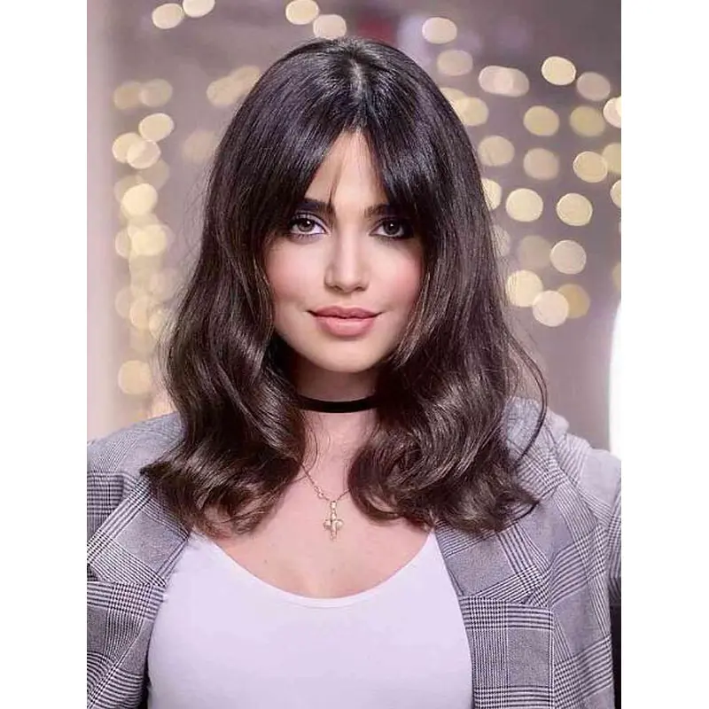 Synthetic Lace Wigs Shoulder Length Wavy Wigs Brown Wigs