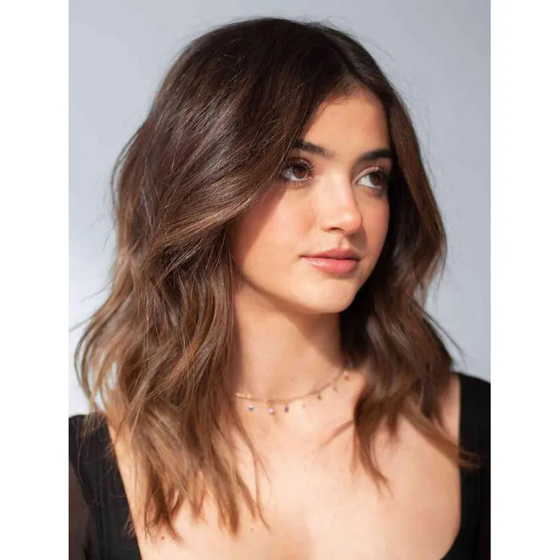 Synthetic Wigs Shoulder Length Wavy Wigs Lace Front Without Bangs Brown Wigs