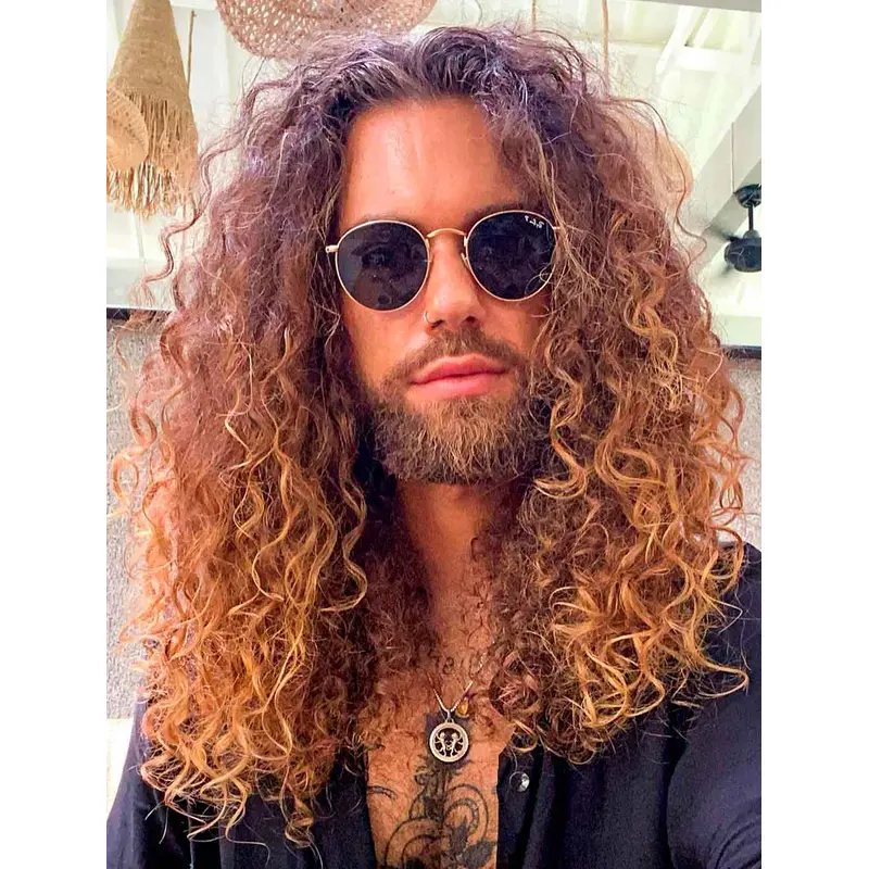 Auburn Remy Human Hair Monofilament Long Loose Curls Perm Men Wigs