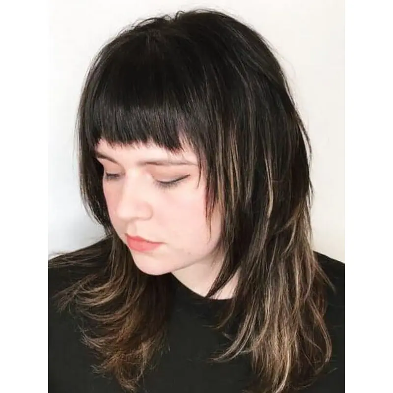 Ladies Wigs With Bangs Synthetic Wigs Wavy Shoulder Length Lace Front Wigs