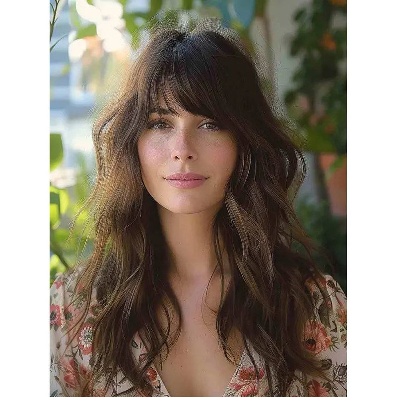 Layered 16" Long Brown Human Hair Wigs