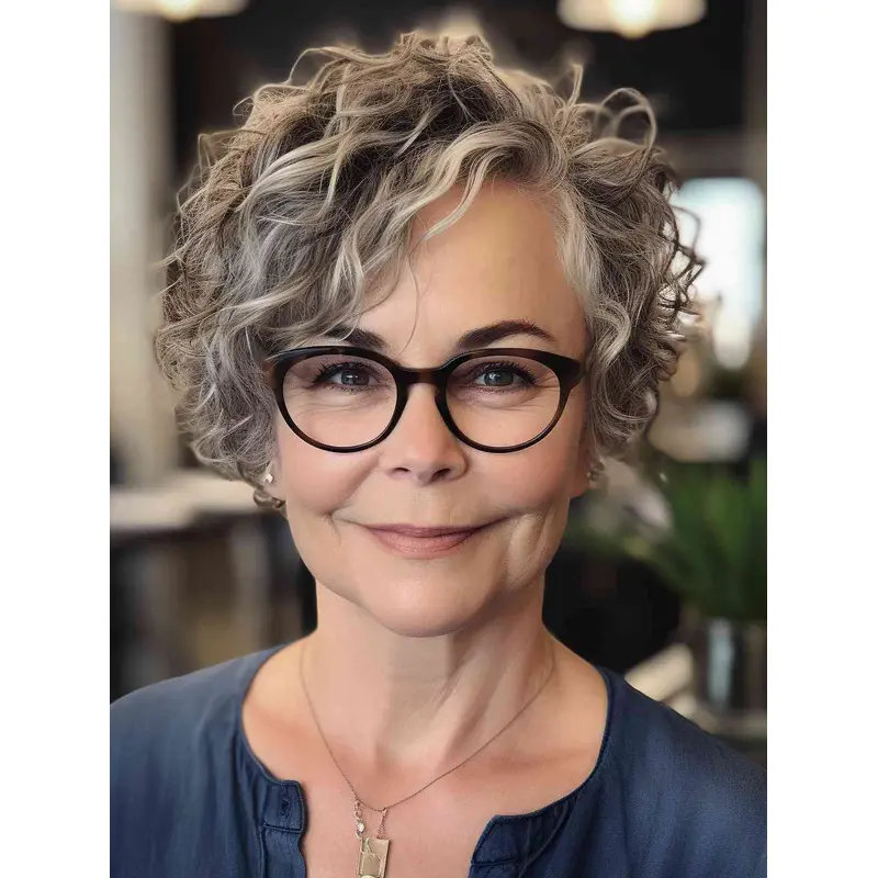Short Curly Grey Wigs 8" Lace Front Layered Wigs