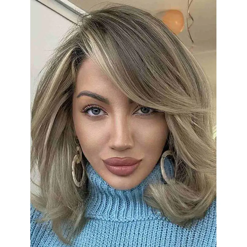 Synthetic Lace Wigs Layered Blonde Wavy Wigs Shoulder Length Blonde Wigs