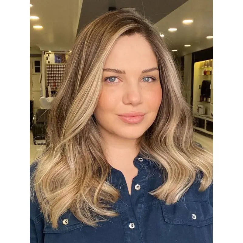 Synthetic Lace Wigs Wavy Shoulder Length Wigs Without Bangs Blonde Wigs