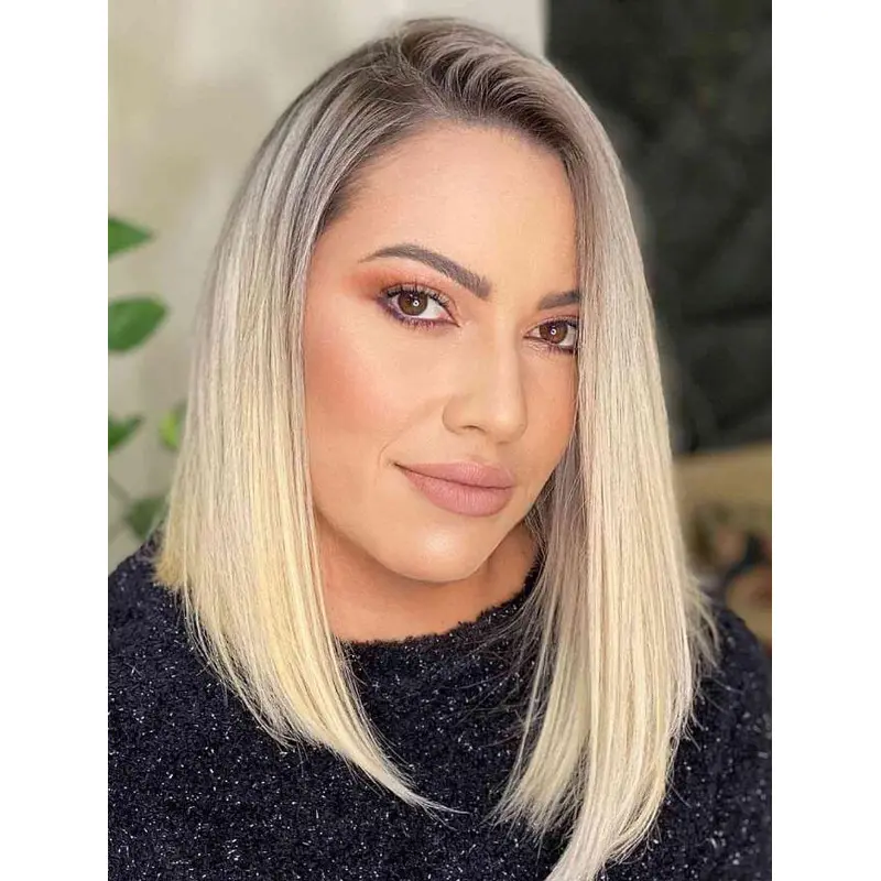 Synthetic Wigs Blonde Shoulder Length Wigs Without Bangs Lace Front Wigs