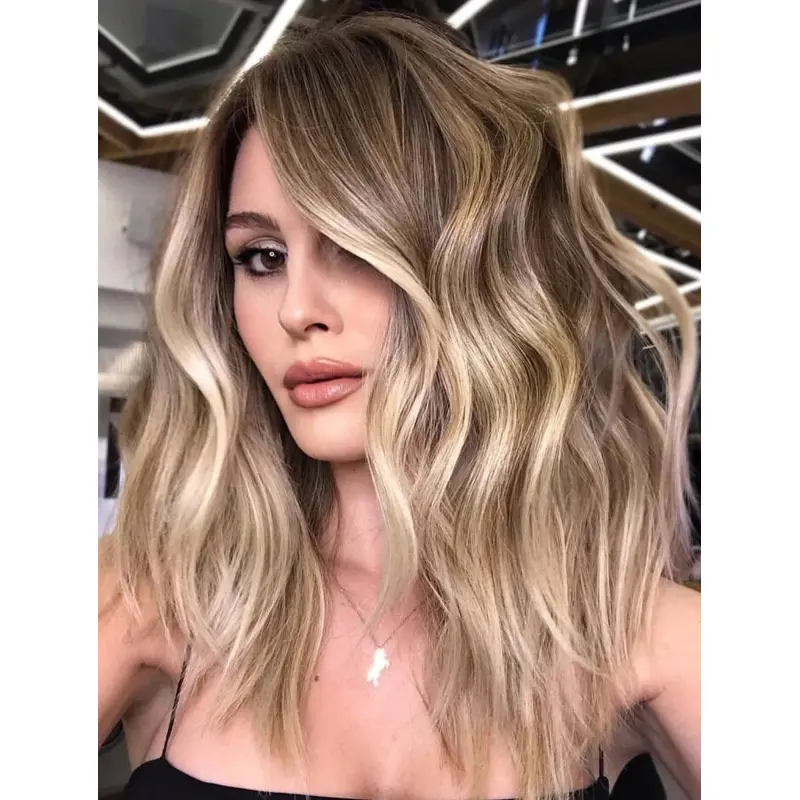 Synthetic Wigs Wavy Lace Front Wigs Shoulder Length Blonde Wigs