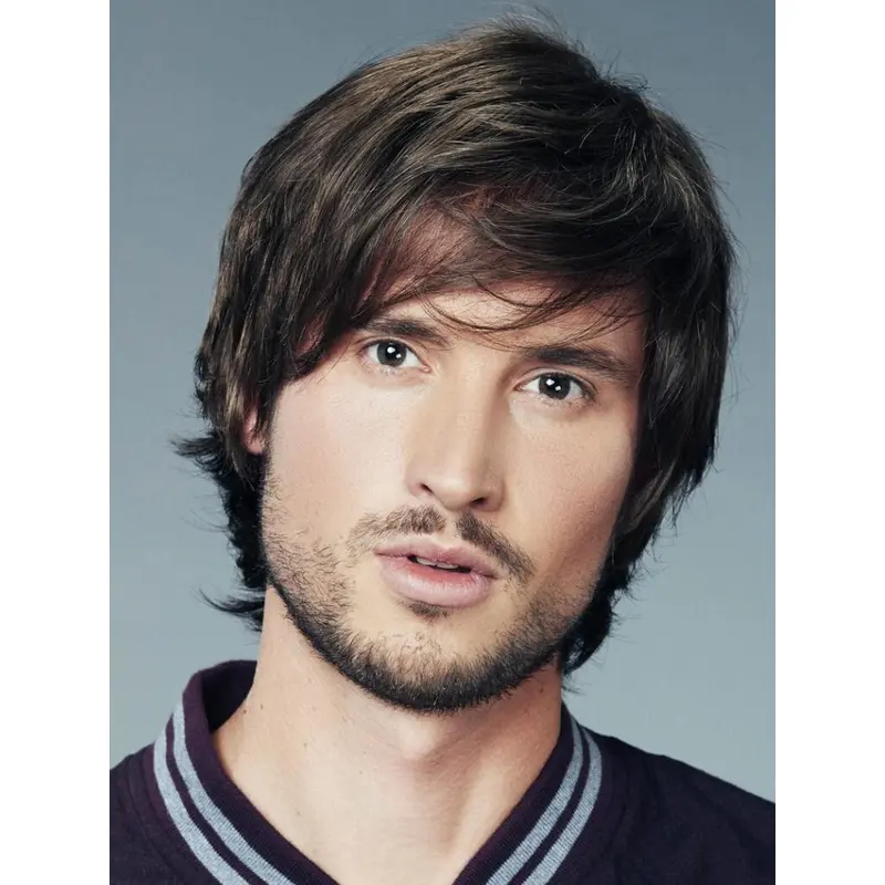 6" Straight Brown Monofilament Synthetic Short Men Wigs