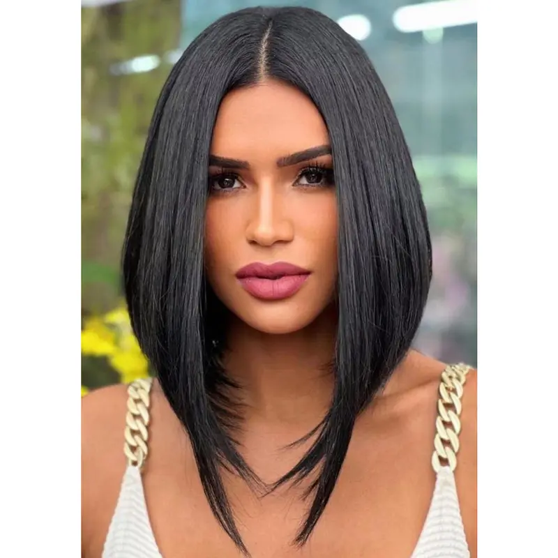 Black Bob Wig Synthetic Lace Wigs Shoulder Length Sleek Bob Wigs