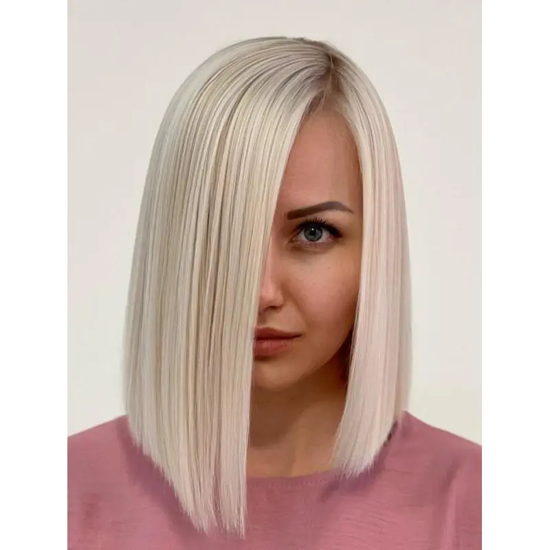 Blonde Wigs Straight Synthetic Wigs Without Bangs Asymmetrical Bob Wigs
