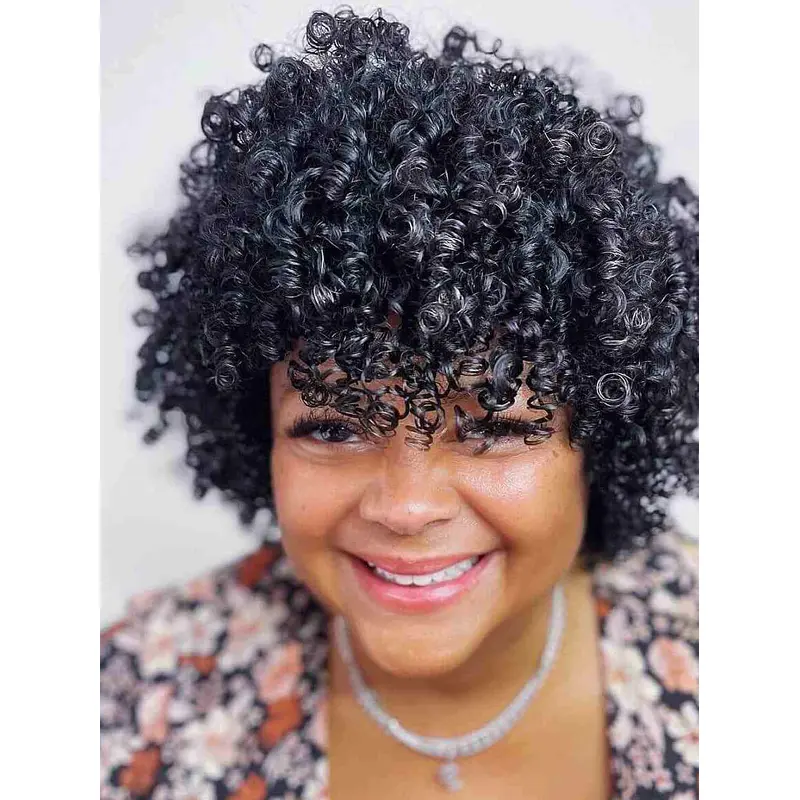 Short Human Hair Wigs For African American Black 8" With Bangs Wigs