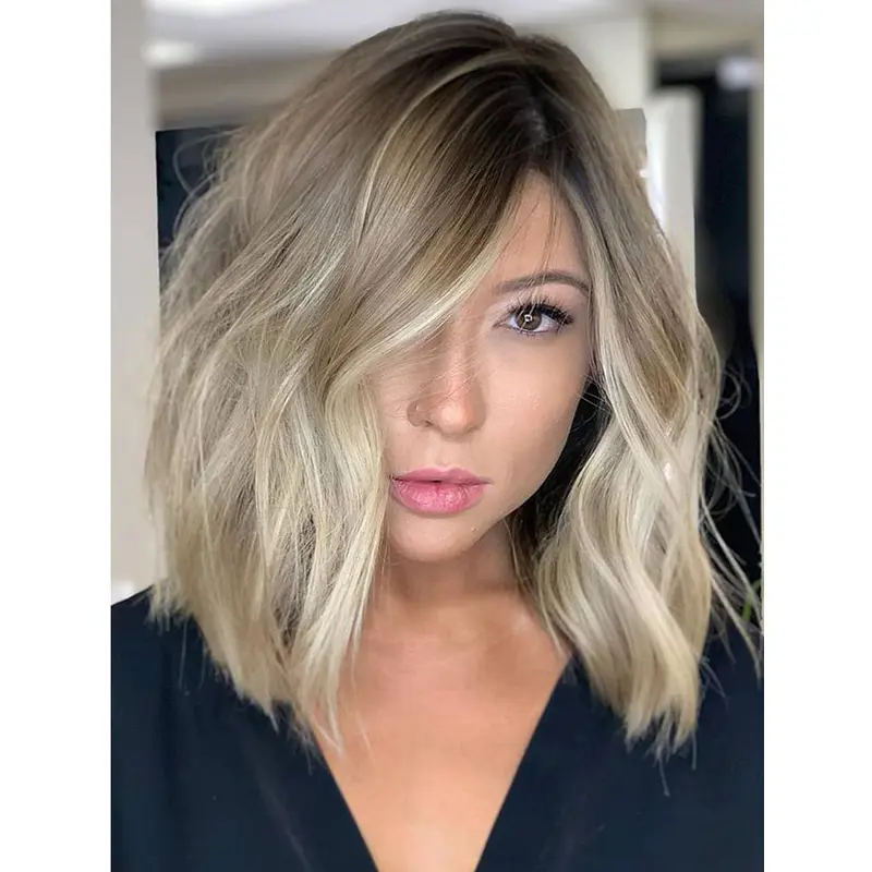 Synthetic Lace Wigs Wavy Platinum Blonde Wigs Without Bangs Lace Front Wigs