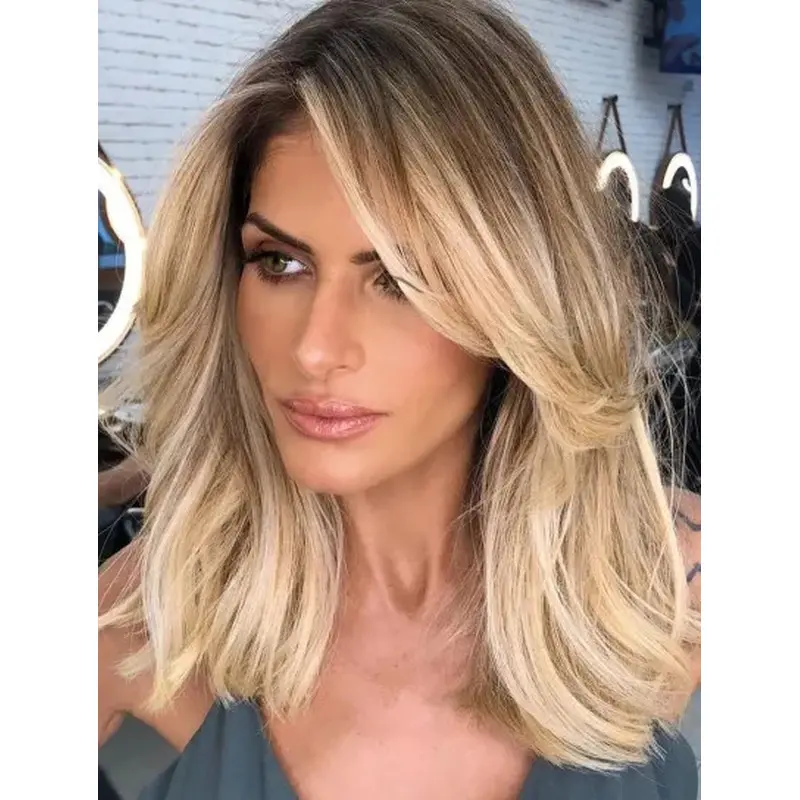 Blonde Lace Front Wigs Synthetic Straight Wigs Shoulder Length Blonde Wigs