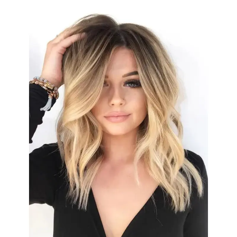 Blonde Lace Front Wigs Without Bangs Wavy Wigs Synthetic Blonde Wigs