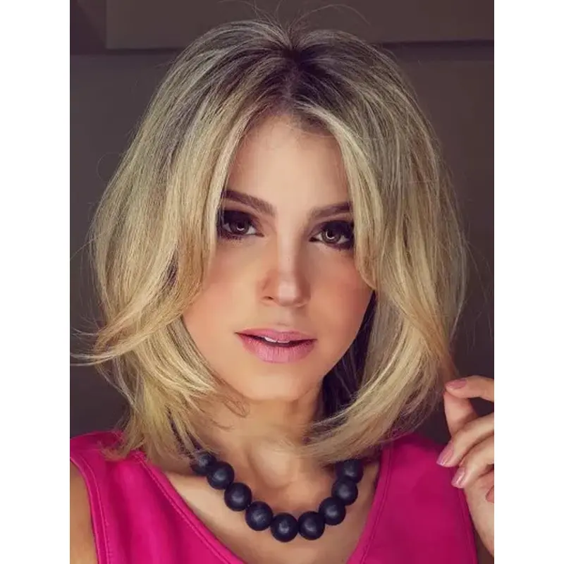 Blonde Wigs Without Bangs Shoulder Length Lace Wigs Beautiful Synthetic Bob Wigs