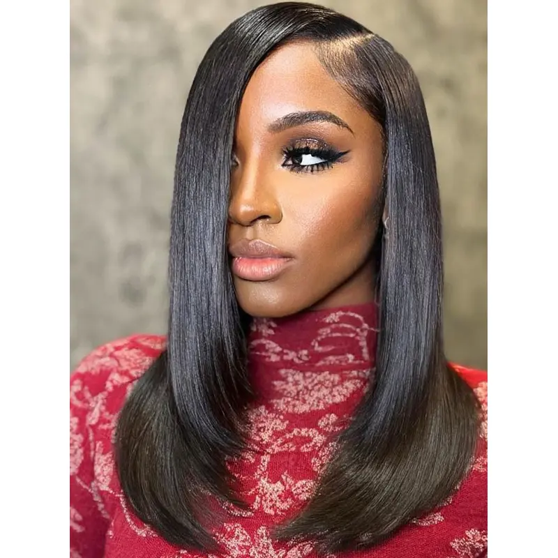Human Hair African American Wigs Lace Front 16" Long Wigs