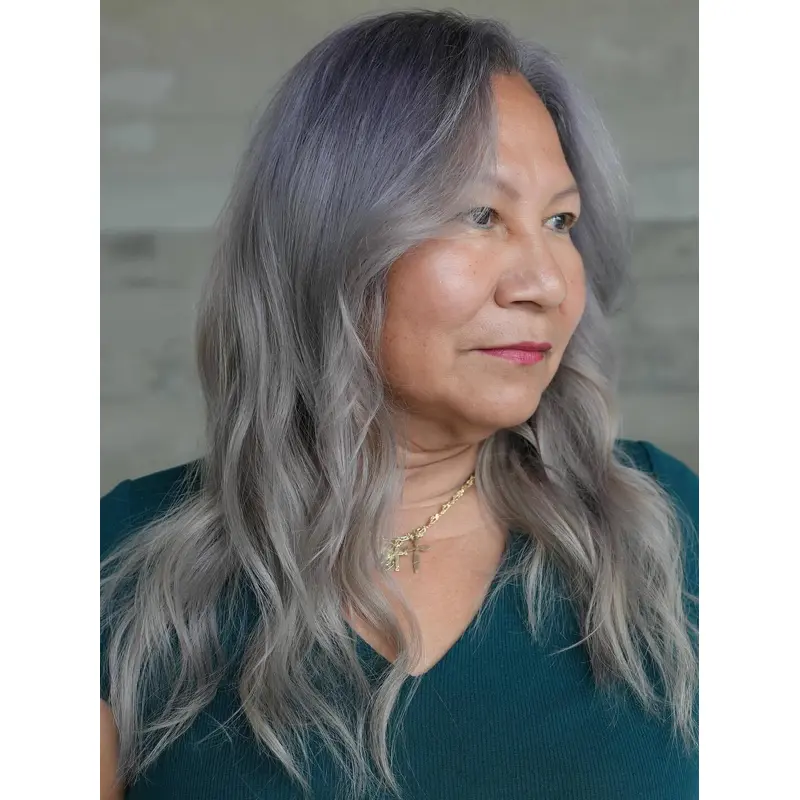 Ladies Grey Wigs 18" Without Bangs Monofilament Remy Human Hair Long Wigs