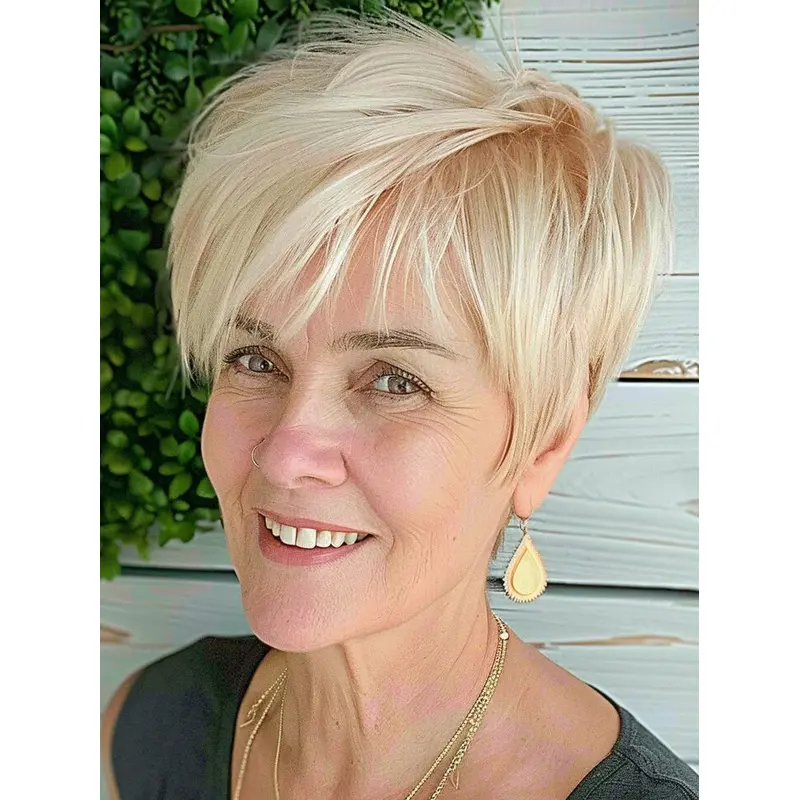 Short Blonde Human Hair Wigs Monofilament 6" With Bangs Wigs
