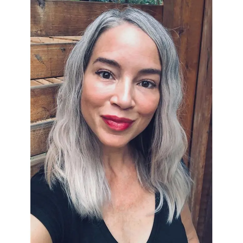 Silver Grey Wig Long 16" Without Bangs Wavy Synthetic Wigs