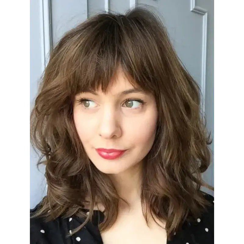 Wigs For Sale Wavy Synthetic Wigs Lace Front Perfect With Bangs Brown Wigs