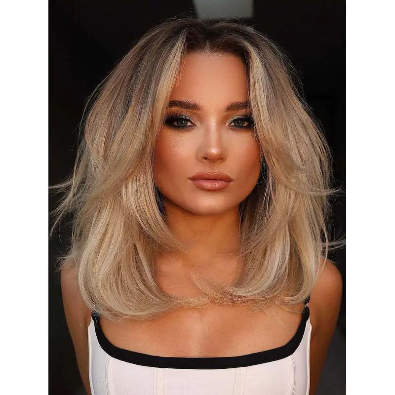 Best Mid Length Wigs Blonde Lace Front Wigs Layered Wavy Synthetic Wigs