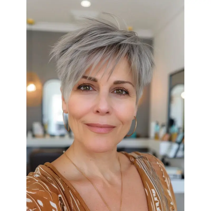 Grey Short Wigs 6" Boycuts Lace Front Remy Human Hair Straight Wigs