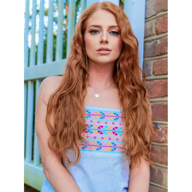 Lace Front Without Bangs 20" Wavy Auburn Wigs Long