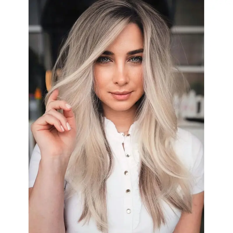 Long Hair Wigs Synthetic Platinum Lace Blonde Wig Without Bangs Long Layered Wigs