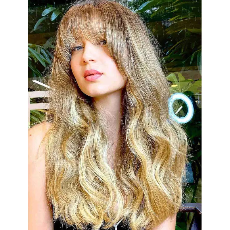 Long Wigs With Bangs Lace Front Blonde Wigs Wavy Synthetic Long Wigs