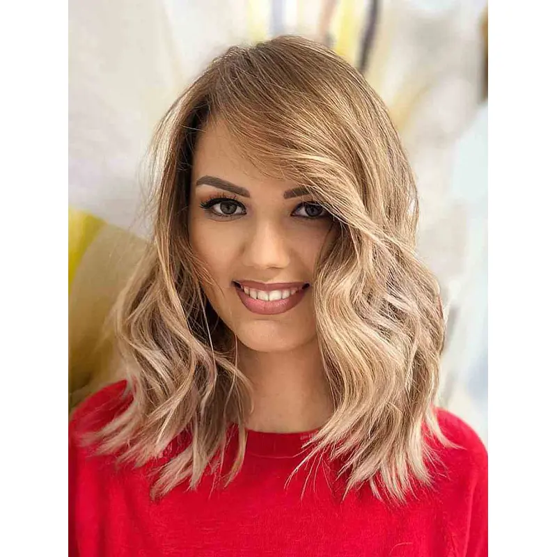 Medium Length Layered Wigs Synthetic Lace Front Wigs Wavy Blonde Wigs