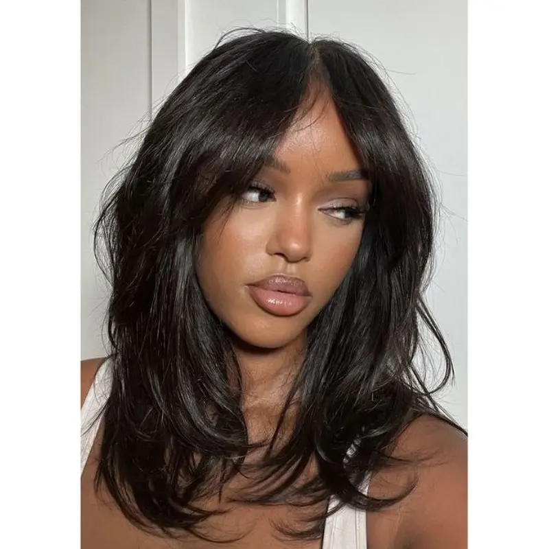 African American Human Hair Afro Wigs Lace Front 16" Long Wigs