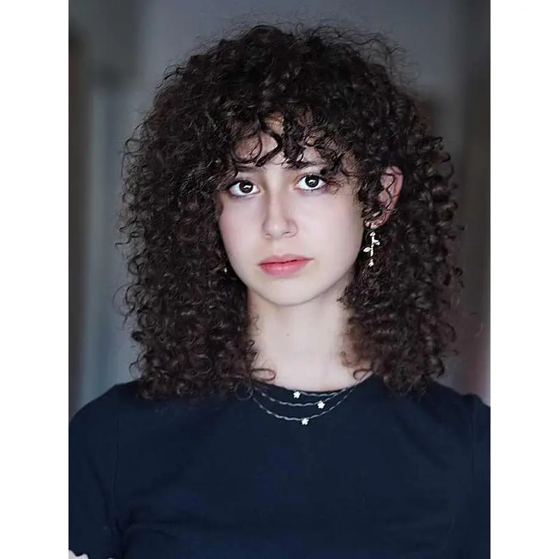 Best Mid Length Wigs Black Lace Wigs With Bangs Curly Synthetic Wigs