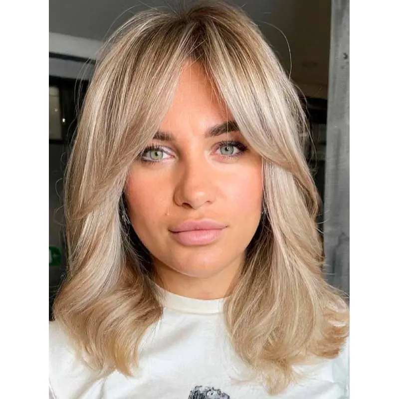 Medium Length Blonde Wigs Lace Front Wavy Wigs Synthetic Layered Wigs