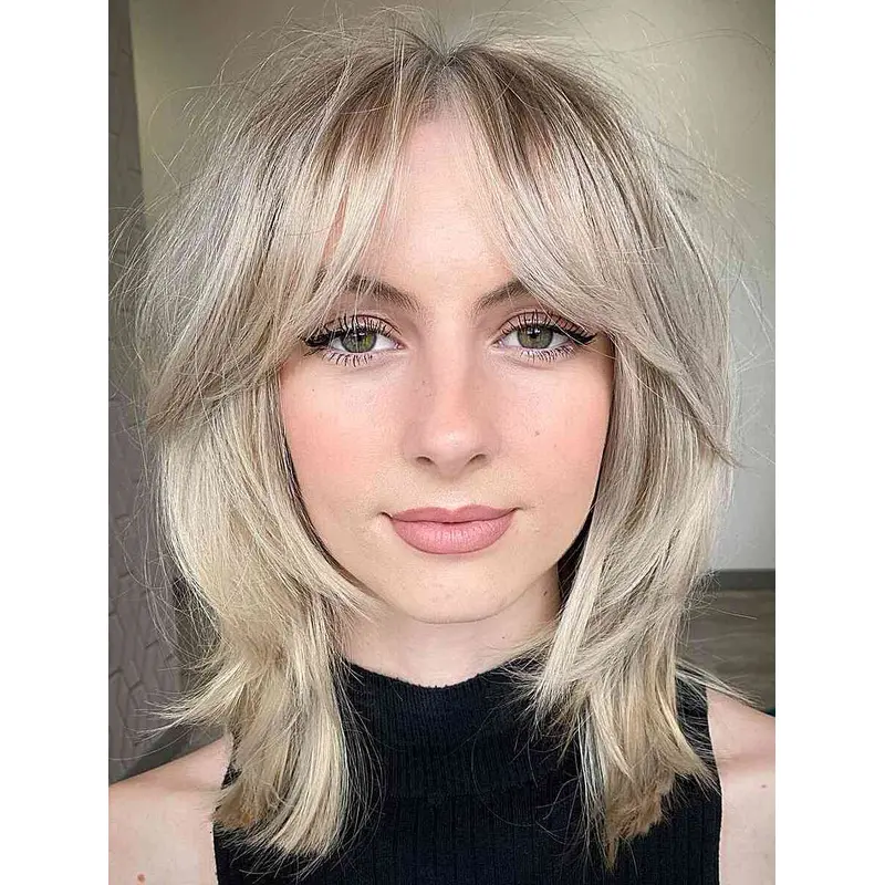 Medium Length Wigs Lace Front Blonde Wigs Layered Synthetic Wigs