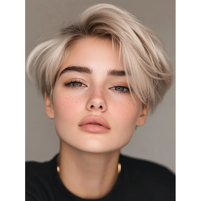 Short White Wig 6" Boycuts Remy Human Hair Lace Front Straight Wigs
