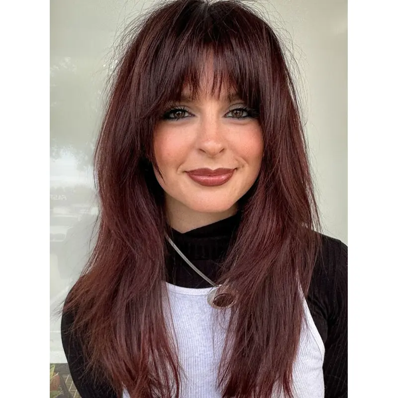 Auburn Wigs Long Straight With Bangs 20" Lace Front Wigs