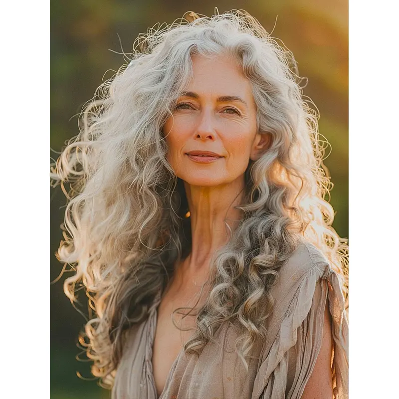 Grey Curly Wigs Lace Front Synthetic 18" Without Bangs Long Wigs