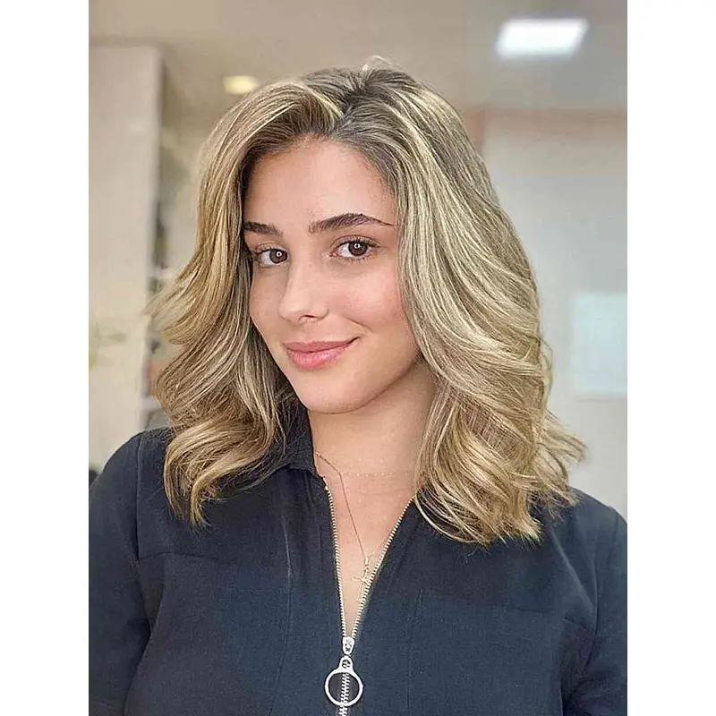 Medium Length Wig Lace Front Blonde Wigs Without Bangs Synthetic Wigs