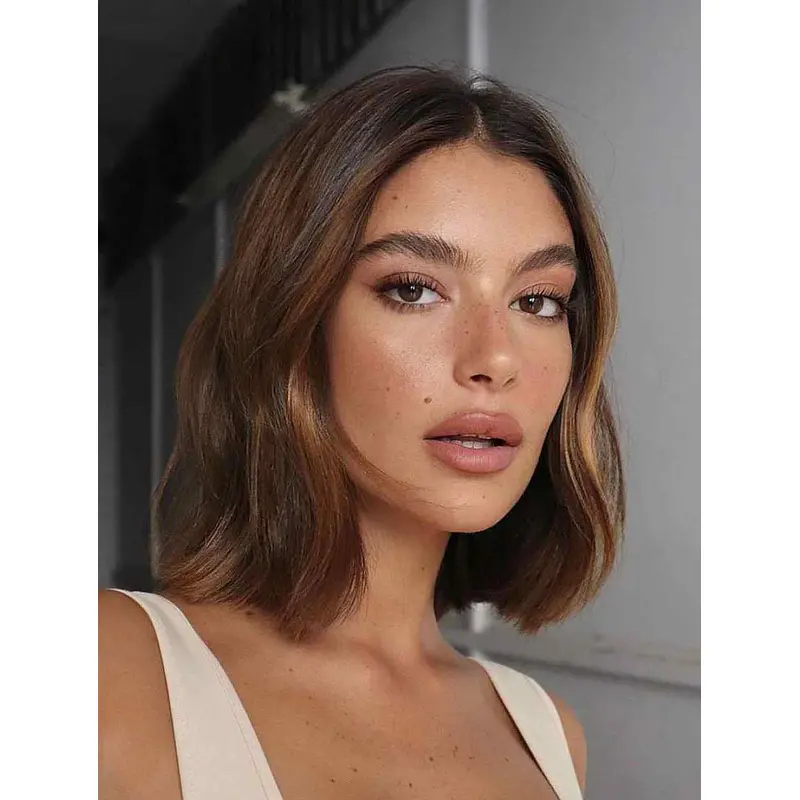 Mid Length Wigs Synthetic Wavy Wigs Lace Front Brown Wigs