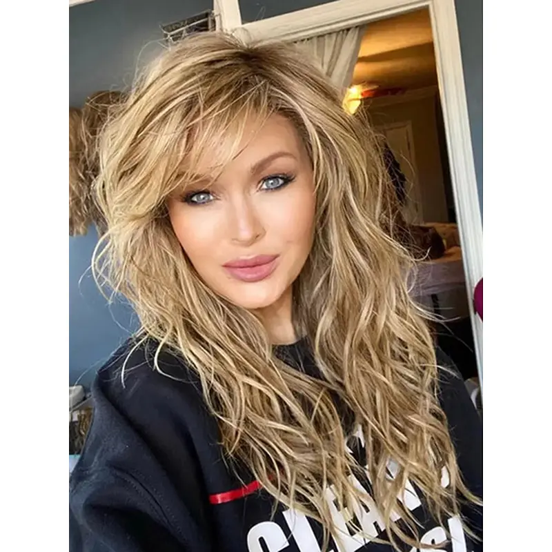Monofilament 18" Wavy Long Hair Wig With Bangs