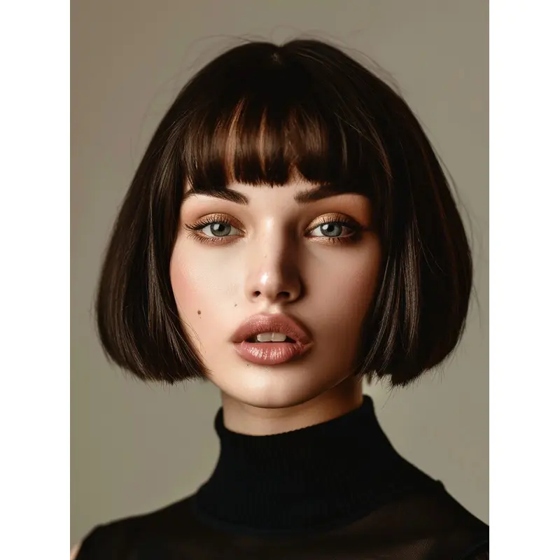 Short Real Hair Wigs Brown Bobs Straight 8" Lace Front Wigs