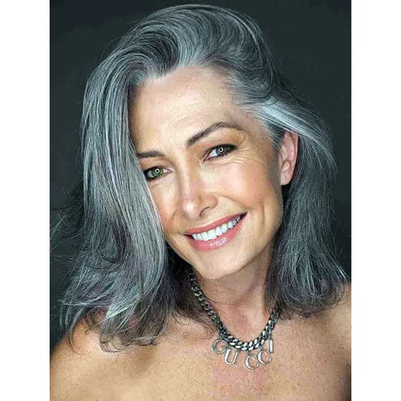 Shoulder Length Gray Wigs Synthetic Without Bangs Wigs Lace Front Wigs