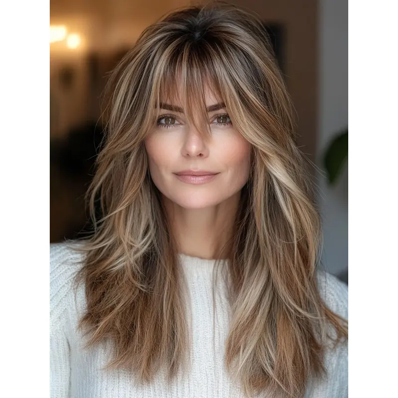 Wigs For Women Long Synthetic With Bangs Wavy Monofilament Wigs