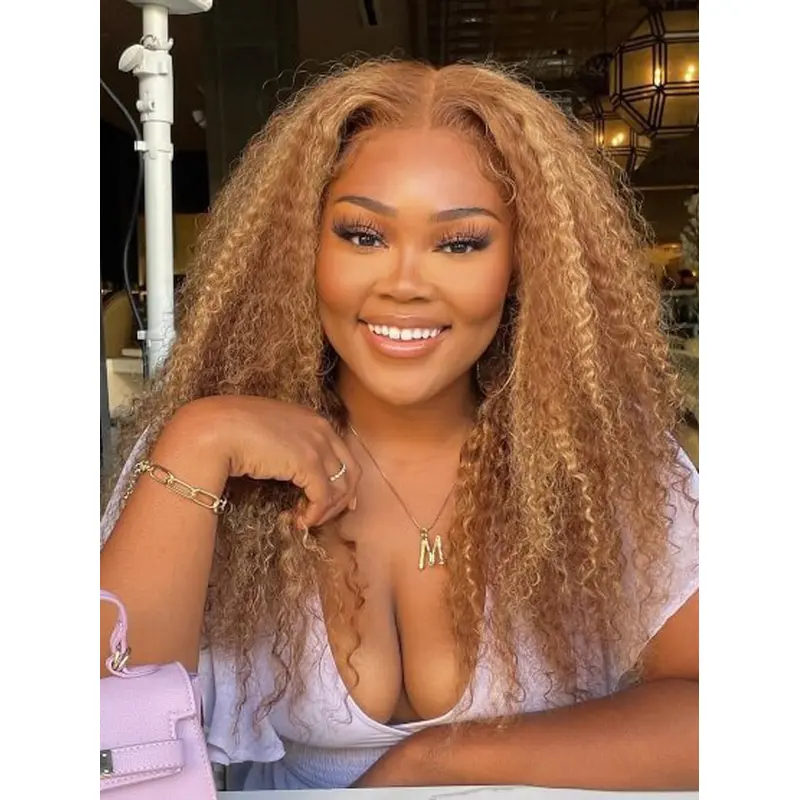 Blonde Curly Wigs For African American Lace Front 16" Long Wigs
