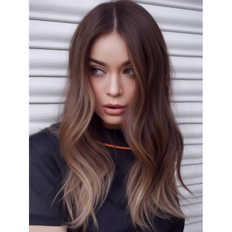 Long Wavy Wig Remy Human Hair 18" Monofilament Without Bangs Wigs