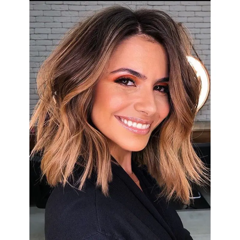 Shoulder Length Wig Synthetic Wigs Without Bangs Lace Front Wavy Wigs