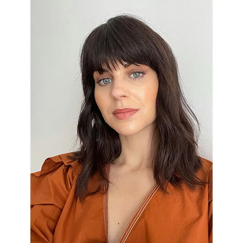 16" With Bangs Monofilament Long Human Hair Wig