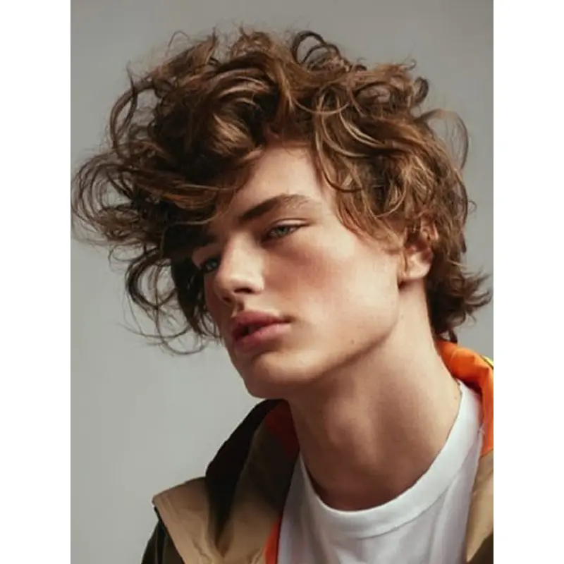 Curly Wig For Men With Bangs Short 6" Monofilament Wigs