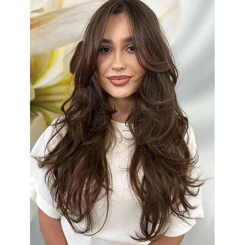 Long Wigs For Sale New Synthetic Brown Wig Lace Wavy Long Layered Wigs