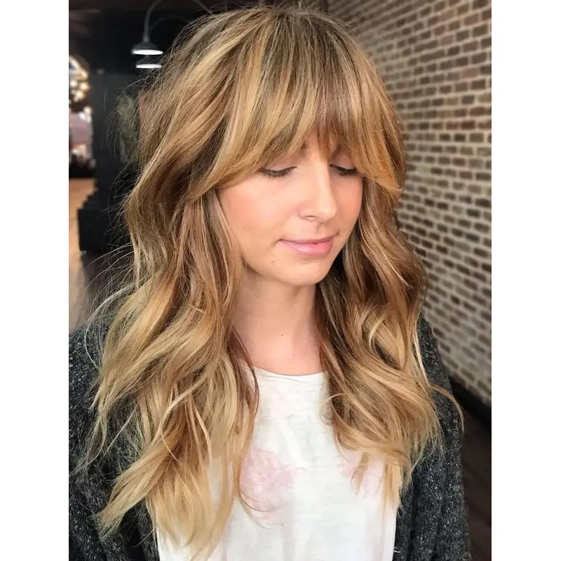 Long Wigs With Bangs Stylish Blonde Wigs Lace Synthetic Wavy Long Hair Wig
