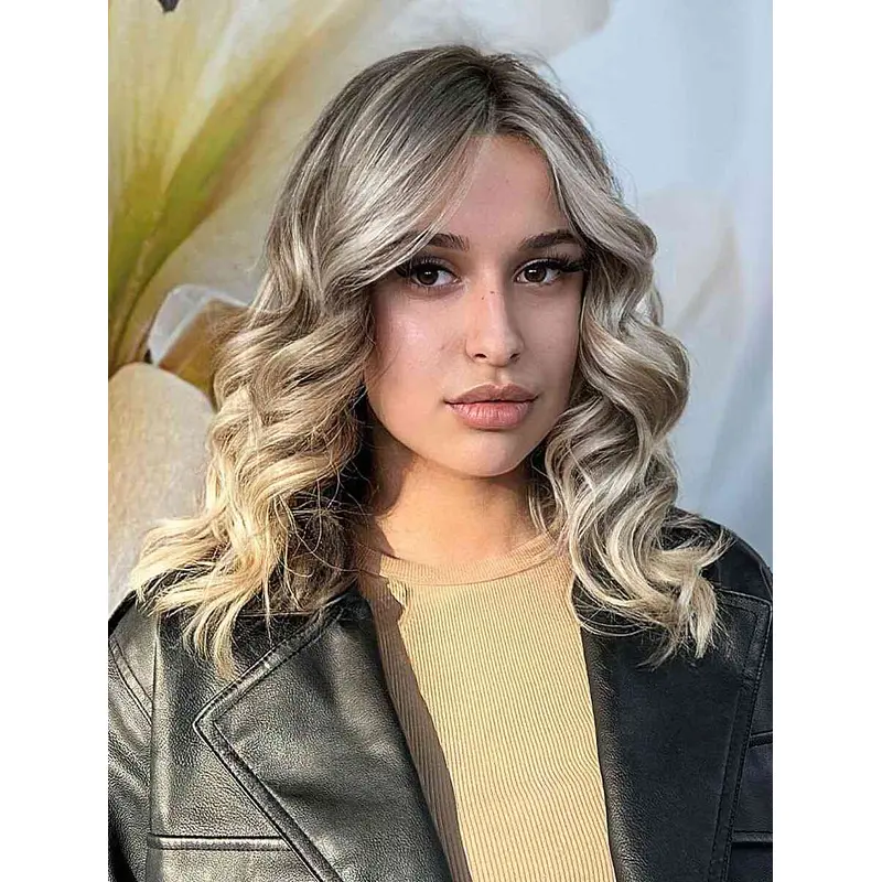 Medium Length Curly Wigs Lace Front Synthetic Wigs Layered Wigs